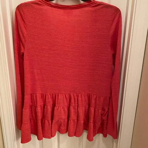 Anthropologie Deletta Thea Pink Babydoll Peplum Tiered Long Sleeves Top - Picture 3 of 11
